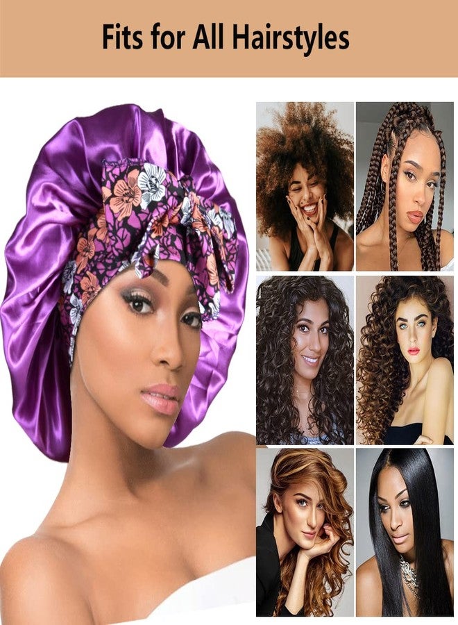 Heniho 2pcs Large Silky Bonnets with tie Band Braid Bonnet, Satin Bonnet for Sleeping Curly Hair, E - Image 4
